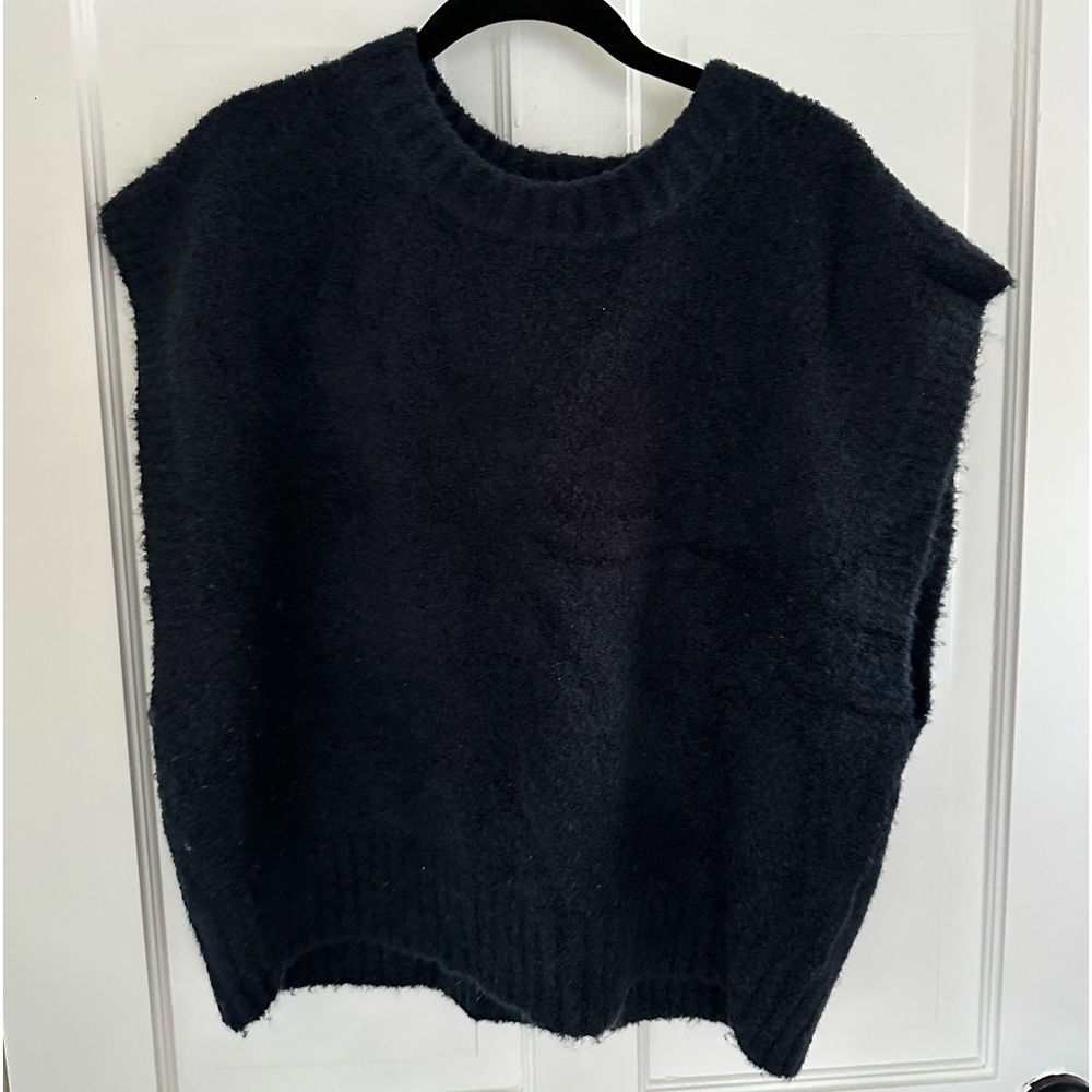 Madewell Chenille/sherpa Navy Blue Knit Vest